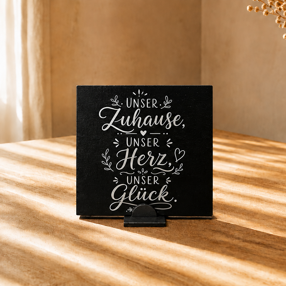 Unser Zuhause unser Herz unser glueck Deko Aufsteller 10x10cm