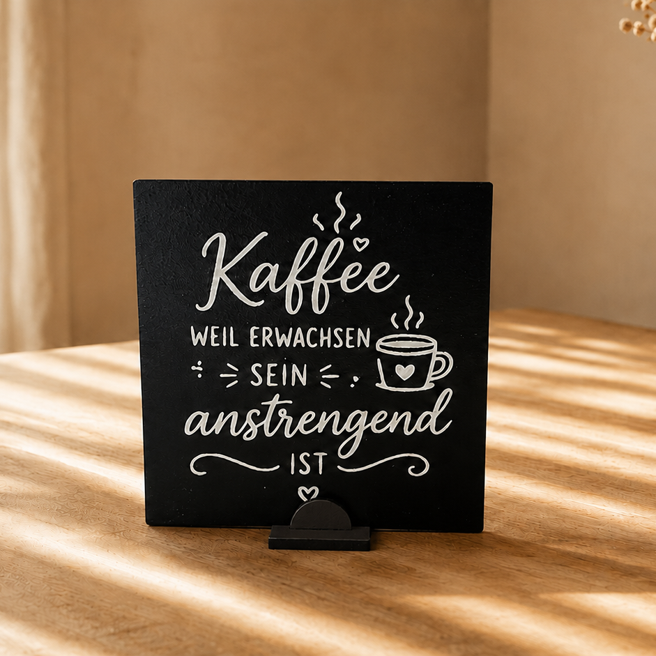 Kaffee weil erwachsen anstrengend ist Deko Aufsteller 10x10cm