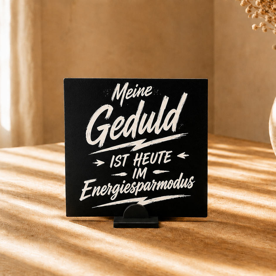 Meine Geduld ist heute im Ernergiesparmodus Deko Aufsteller 10x10cm