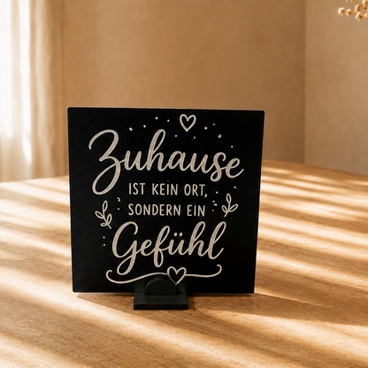 Zu hause ist kein Ort sondern ein Gefühl Deko Aufsteller 10x10cm